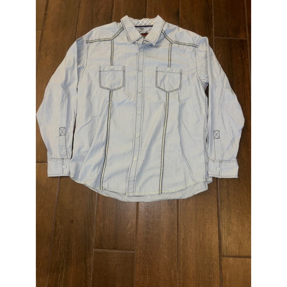 Axis LA Button Down Shirt Large Blue Striped Contrast Stitch Western Casual